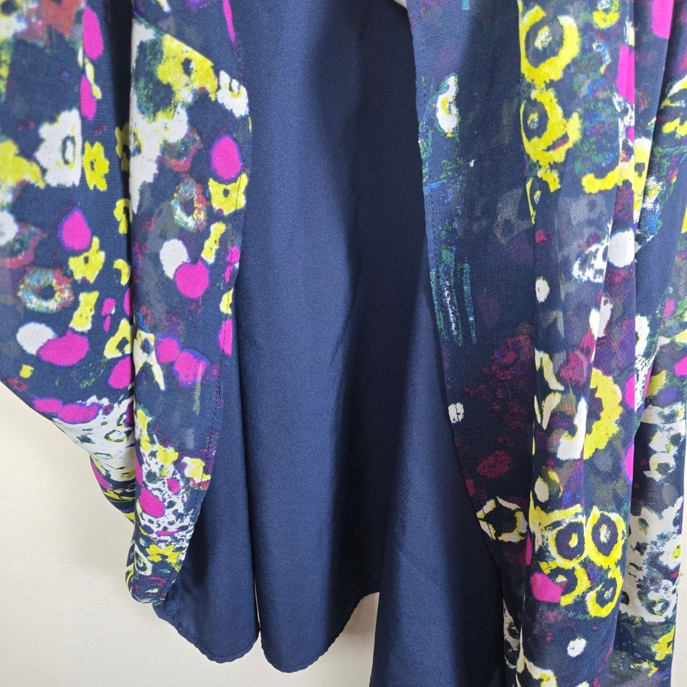 Rachel Roy Dress Tie Neck Floral Print Sleeveless Navy L W/Pockets Whimsical - Picture 8 of 12
